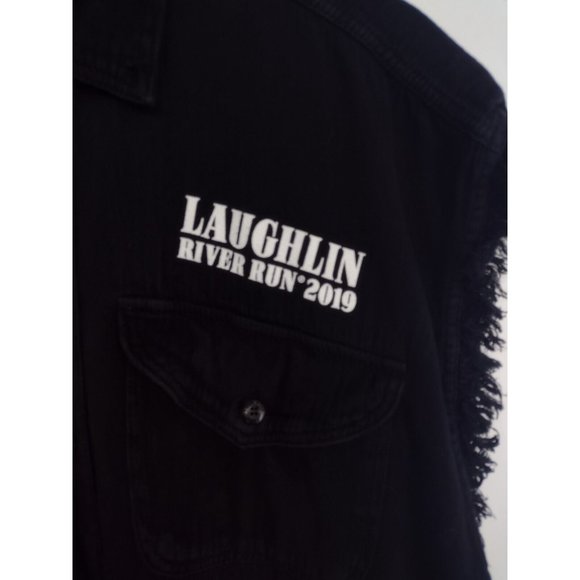 Laughlin River Run Flame Skull Cut Off Sleeveless Button Down Shirt Mens 3XL - Picture 5 of 7